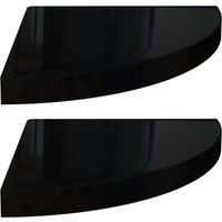 vidaXL Floating Corner Shelves, High Gloss Black, 2 pcs, Honeycomb MDF, for Living Room, Bedroom, Office, Modern Design, 35x35x3.8cm