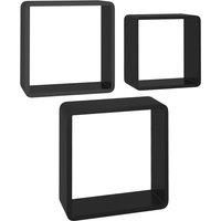 vidaXL Wall Cube Shelves in Black MDF - Set of 3 Different Sizes - Floating Corner Organizers for Home or Office, Easy to Install