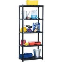 vidaXL Black Storage Shelf - 5-Tier Compact Plastic Rack for Books, Decorations, Plants - 71x38x170 cm with 30 kg Load Capacity per Tier