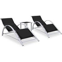2x Sun Loungers with Table Aluminium Black Lounge Bed Daybed Outdoor vidaXL
