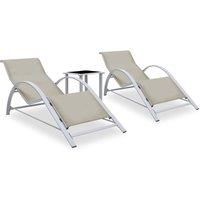 2x Sun Loungers with Table Aluminium Cream Lounge Bed Daybed Outdoor vidaXL