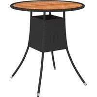 vidaXL Garden Dining Table Black Ø 70 cm Poly Rattan and Solid Acacia Wood