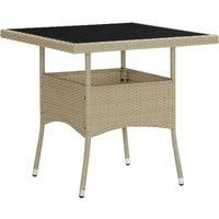 vidaXL Beige Outdoor Dining Table-Poly Rattan/Glass-Square Garden/Patio Furniture-80x80x75cm-Easy Assembly