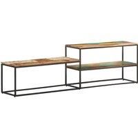 vidaXL Solid Reclaimed Wood TV Cabinet - Blend of Teak, Hardwood, Tropical and Mango Wood - Steel Frame - Three Shelves - 180x30x50 cm
