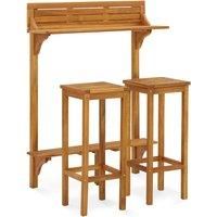 3 Piece Garden Furniture Set Bar Breakfast Table with 2 Bar Stools Chairs Woode