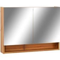 vidaXL LED Bathroom Mirror Cabinet with USB Interface, Oak-Melamine Finished MDF, Built-in Storage Shelves, Energy-Efficient Illumination, Modern Bathroom Decor