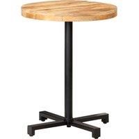 vidaXL Round Mango Wood Bistro Table - Ø60x75cm | Natural Finish Wooden Dining Dinner Table with Iron Base | Rustic Furniture for Kitchen, Dining Room, Garden