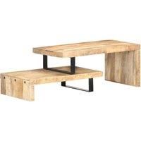 vidaXL 2 Piece Coffee Table Set Solid Mango Wood with Powder-Coated Iron Legs, Durable and Adjustable Length, Natural Wood Finish