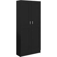 vidaXL Engineered Wood Book Cabinet in Black – Scandinavian Design, Freestanding Bookshelf with 2 Doors and 5 Compartments for Living Room, Bedroom, Office – Compact, Easy Assembly, Durable