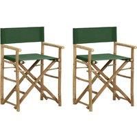 Folding Director/'s Chairs 2 pcs Green Bamboo and Fabric