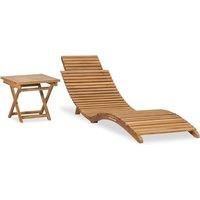Folding Sun Lounger with Table Garden Sun Bed Day Bed Solid Teak Wood vidaXL
