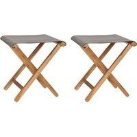 2x Folding Chairs Solid Teak Wood and Fabric Dark Grey/Cream White vidaXL