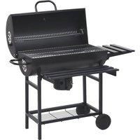 VidaXL Barrel Grill with Wheels and Shelves Black Steel 115x85x95 cm