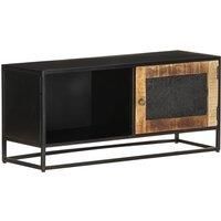 vidaXL Bohemian Rough Mango Wood TV Cabinet - Industrial-Style Media Unit with Hand-Carved Door Pattern - Durable Iron Frame - Brown