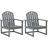 2x Solid Acacia Wood Garden Sofa Chairs with Armrests Seat Brown/Grey vidaXL