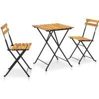 vidaXL 3 Piece Folding Bistro Set - Solid Acacia Wood in Brown, Space Saving Indoor and Outdoor Dining Set
