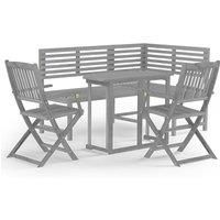vidaXL Acacia Wood Bistro Set - Weather-Resistant Grey Outdoor Seating Solution - Foldable Design for Patio, Garden, Deck, Includes Table, Bench and Chairs