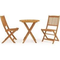 vidaXL 3 Piece Folding Garden Dining Set With Round Table and Chairs; Solid Acacia Wood; Outdoor Patio Seating; Easy Storage and Maintenance; Modern Style; Brown