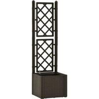 vidaXL Raised Garden Bed with Built-in Trellis and Self-Watering System - Mocha - Indoor/Outdoor Plant Holder - UV, Weather, and Frost Resistant - Rattan Style Plastic Planter Box