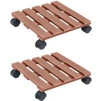 vidaXL Plant Trolleys - 2pcs Set of High-Durability WPC Plant Caddies with 360-Degree Rotatable Castors and Brakes, Brown - 30x30x7.5 cm