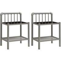 vidaXL Bedside Cabinets 2 pcs - Sleek Modern Design in Grey and Black Metal with Easy-Clean Glass Shelf - Versatile Nightstand/Telephone Stand/Side Table for Bedroom Decor
