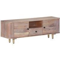 vidaXL TV Cabinet – Solid Acacia Wood & Iron Construction - 118x30x40 Cm - Retro Industrial Style - Storage Compartment & Drawers