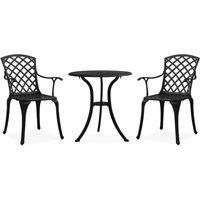vidaXL 3-Piece Industrial Style Bistro Set in Cast Aluminium - Ergonomic Garden Chairs with High Backrest & Round Table - Durable Outdoor Furniture - Black