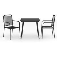 vidaXL 3 Piece Garden Dining Set Cotton Rope and Steel Black