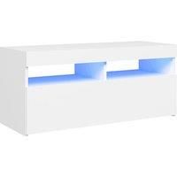 vidaXL TV Cabinet in White - Modern Style with RGB LED Lights, Sturdy Engineered Wood Construction, Ample Storage Space, Easy to Clean - Size: 90x35x40 cm