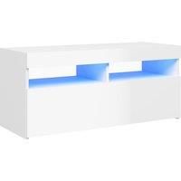 vidaXL TV Cabinet with LED Lights High Gloss White 90x35x40 cm, White