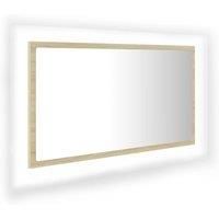 vidaXL LED Bathroom Mirror Chipboard Washroom Furniture Vanity Unit Illuminated Bath Vanity Wall-Mounted Mirror Dimmable Lighting Sonoma Oak
