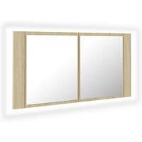 vidaXL LED Bathroom Mirror Cabinet Indoor Washroom Vanity Wall Furniture Frame Unit Storage Chipboard with RGB Light 90x12x45 cm Sonoma Oak