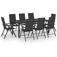 vidaXL Garden Dining Set - Outdoor Furniture Set with 9 Pieces, Includes Black Dining Table and Chairs with Reclining Backrest, For Patio, Terrace, and Garden
