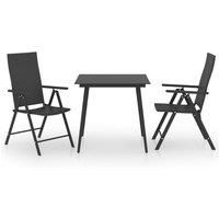 Garden Dining Set 3 Piece Black Outdoor Furniture Table and Chairs vidaXL