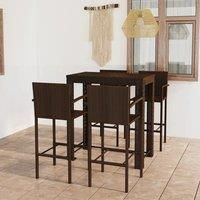 Outdoor Bar Set 5 Piece with Armrest Poly Rattan Brown Garden Furniture vidaXL