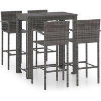 vidaXL 5 Piece Outdoor Bar Set with Armrest Poly Rattan Grey