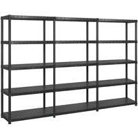 vidaXL 5-Tier Black Storage Shelf, Durable Plastic Construction, Easy-to-Clean, 70kg Load Capacity per Shelf, Compact Design for Space Optimization
