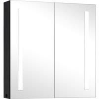 vidaXL LED Bathroom Mirror Cabinet, MDF in Melamine Finish, Dual LED light Strips, 3 Interior Shelves, 62x14x60 cm, Anthracite