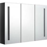 vidaXL LED Bathroom Mirror with Cabinet - Wall Mounted, Shining Black Finish, MDF Construction, Inbuilt Shelves, Energy-Efficient LED Lights, Easy to Install