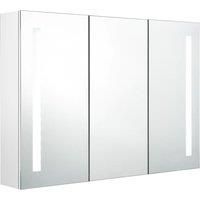 vidaXL LED Bathroom Mirror Cabinet, Modern Wall-Mounted Shining White Finish, Quality MDF with Melamine, Integrated Energy Efficient LED strips, 3 Shelves Storage Space, Easy On/Off Switch