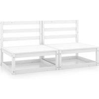 vidaXL Solid Pinewood Garden Middle Sofas Set, 2 pcs - White | Modular, Scandinavian-Styled Outdoors Lounge Furniture Set
