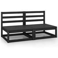 vidaXL Scandinavian Style Garden Middle Sofas - 2 pcs Black Lounge Set - Solid Pine Wood - Easy-Assembly Patio Furniture - All-weather Protection
