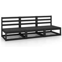 vidaXL Garden Middle Sofas 3 pcs Black Solid Wood Pine