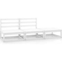 vidaXL 3 Piece Garden Lounge Set White Solid Pinewood