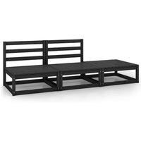 vidaXL 3 Piece Garden Lounge Set in Black Solid Pinewood - Versatile Outdoor Furniture Suite with Middle Sofas and Footstool Ideal for Garden, Patio or Poolside