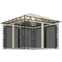 vidaXL Gazebo with Mosquito Net and LED String Lights Outdoor Pavilion Garden Gazebo Patio Marquee Party Sunshade Canopy 3x3x2.73 m 180 g/m² Cream