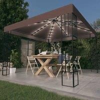 vidaXL Outdoor Gazebo Pavilion – 3x3m Taupe Canopy/Tent with Steel Frame and Solar LED String Lights
