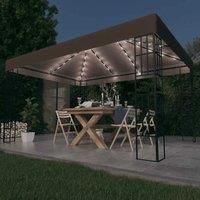 Gazebo with LED String Lights 4x3 m Taupe Outdoor Products Sunshade and Rainproof Outdoor Decoration