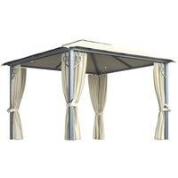 vidaXL Gazebo with Curtain and LED String Lights Outdoor Pavilion Garden Gazebo Patio Marquee Party Sunshade Canopy Tent Aluminium 300x300 cm Cream