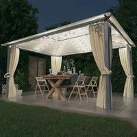 vidaXL Gazebo with Curtain and LED String Lights Outdoor Pavilion Garden Gazebo Patio Marquee Party Sunshade Canopy Tent Aluminium 400x300 cm Cream